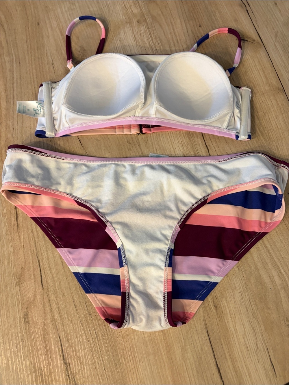 Kona Sol Stripe Bandeau Bikini Set Pink Purple Medium - Picture 5 of 6